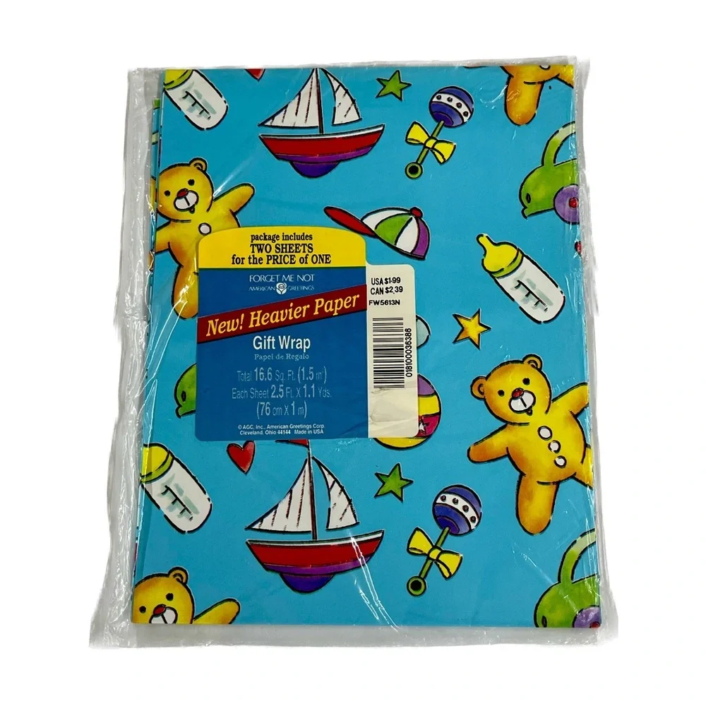 Vintage 70's 80's Baby Shower Gift Wrap Wrapping Paper 4 Designs one sealed